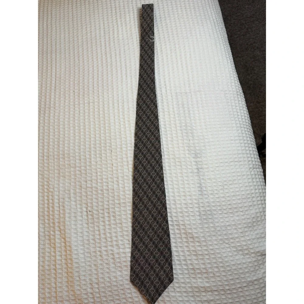 Christian Dior Necktie Mens One Size Brown Blue Geometric Silk Made in USA